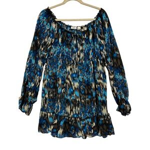 Cato Womens XL Long Babydoll Tiered Ruffle Print Tunic Top y2k bold‎ whimsigoth